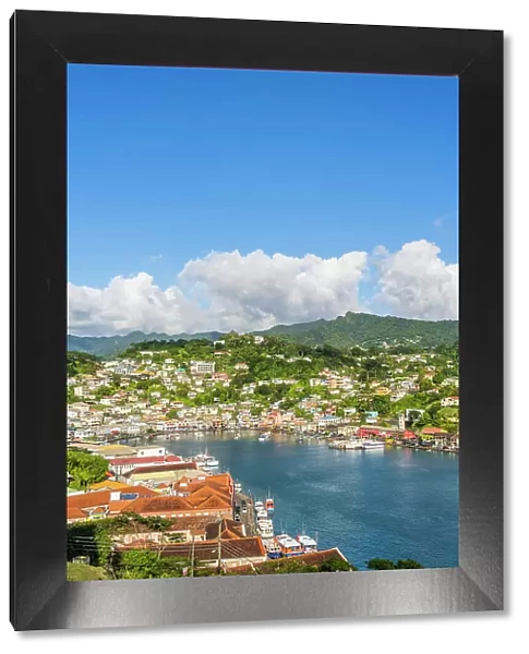 Elevated view over, St Georges Harbour, St Georges, Grenada, Caribbean