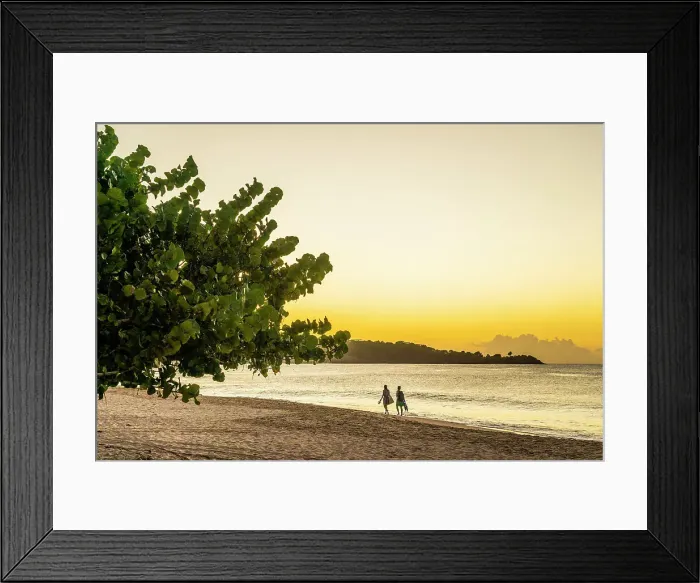 Framed Print : Two people walking at sunset, Grand Anse Beach, Grenada, Caribbean Framed Print : Two people walking at sunset, Grand Anse Beach, Grenada, Caribbean