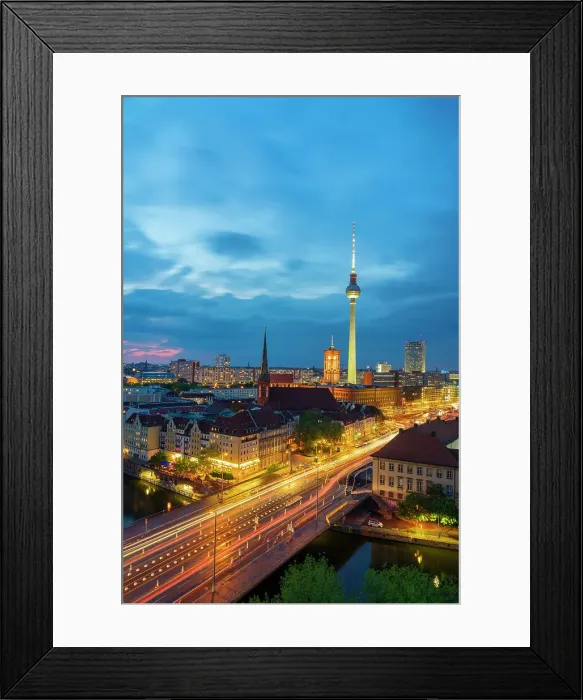 Framed Print : Berlin skyline with TV Tower and Rotes Rathaus at twilight, Berlin, Germany Framed Print : Berlin skyline with TV Tower and Rotes Rathaus at twilight, Berlin, Germany