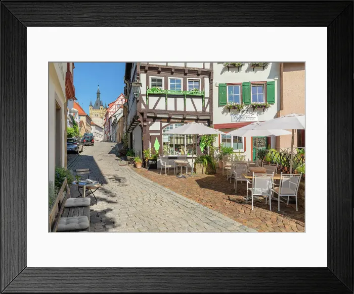 Framed Print : Salzgasse with a view of the Blue Tower, Bad Wimpfen, Neckartal Valley, Burgenstrasse, Baden-Wurttemberg; Germany