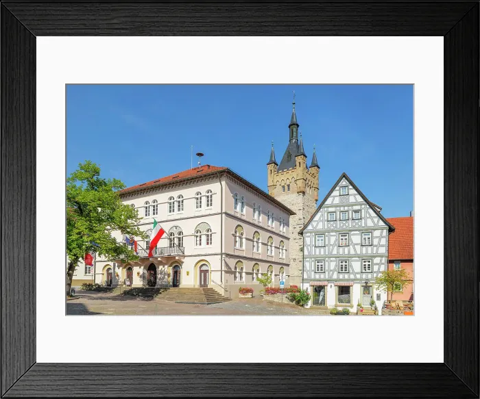 Framed Print : Town hall at the market square with Blue Tower, Bad Wimpfen, Neckartal Valley, Burgenstrasse, Baden-Wurttemberg; Germany Framed Print : Town hall at the market square with Blue Tower, Bad Wimpfen, Neckartal Valley, Burgenstrasse, Baden-Wurttemberg; Germany