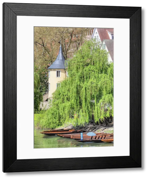 Framed Print : Punts on Neckar River with Holderlinturm tower, Tubingen, Baden Wurttemberg, Germany Framed Print : Punts on Neckar River with Holderlinturm tower, Tubingen, Baden Wurttemberg, Germany