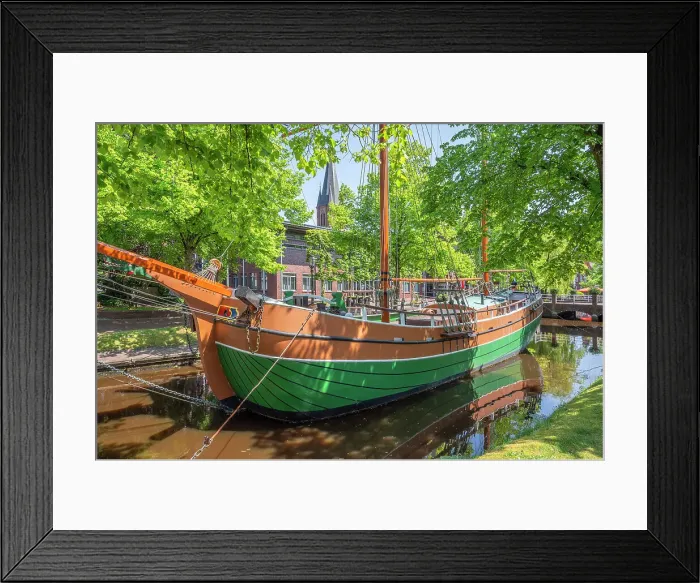 Framed Print : Main canal with sailboat at Papenburg, Emsland, Lower Saxony, Germany Framed Print : Main canal with sailboat at Papenburg, Emsland, Lower Saxony, Germany