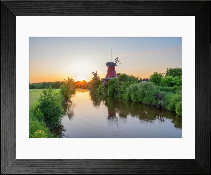 Framed Print : Sunset at the Twinmills of Greetsiel, Krummhorn, East Frisia, Lower Saxony, Germany Framed Print : Sunset at the Twinmills of Greetsiel, Krummhorn, East Frisia, Lower Saxony, Germany