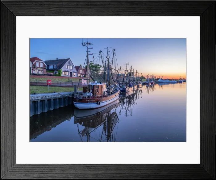 Framed Print : Greetsiel harbor before sunrise, Krummhorn, East Frisia, Lower Saxony, Germany Framed Print : Greetsiel harbor before sunrise, Krummhorn, East Frisia, Lower Saxony, Germany