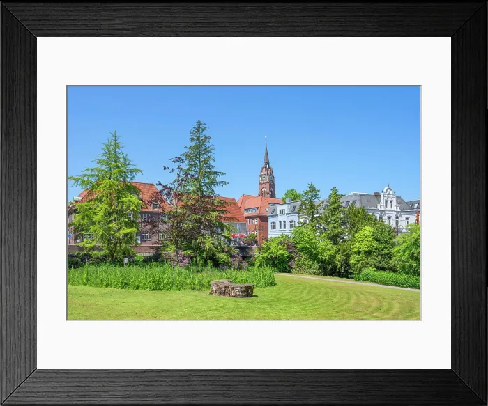 Framed Print : Jever castle park with Protestant city church, East Frisia, Lower Saxony, Germany Framed Print : Jever castle park with Protestant city church, East Frisia, Lower Saxony, Germany