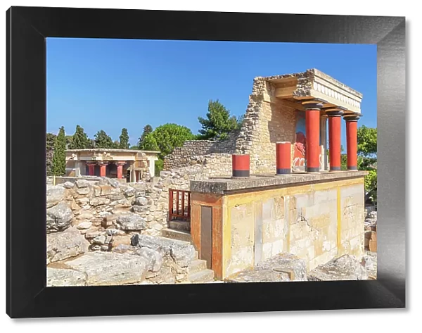 Palace of Minos, restored north entrance, ancient city of Knossos, Iraklion, Crete, Greece