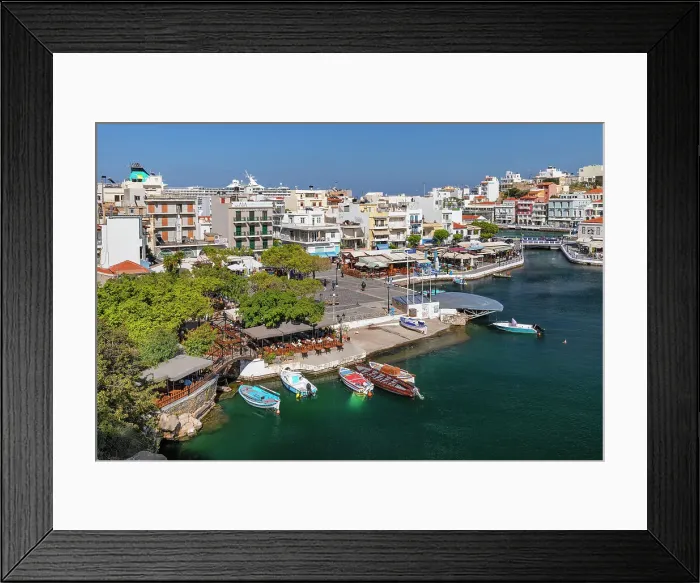 Framed Print : Fishing boats at the promenade of Voulismeni Lake, Agios Nikolaos, Lasithi, Crete, Greece Framed Print : Fishing boats at the promenade of Voulismeni Lake, Agios Nikolaos, Lasithi, Crete, Greece