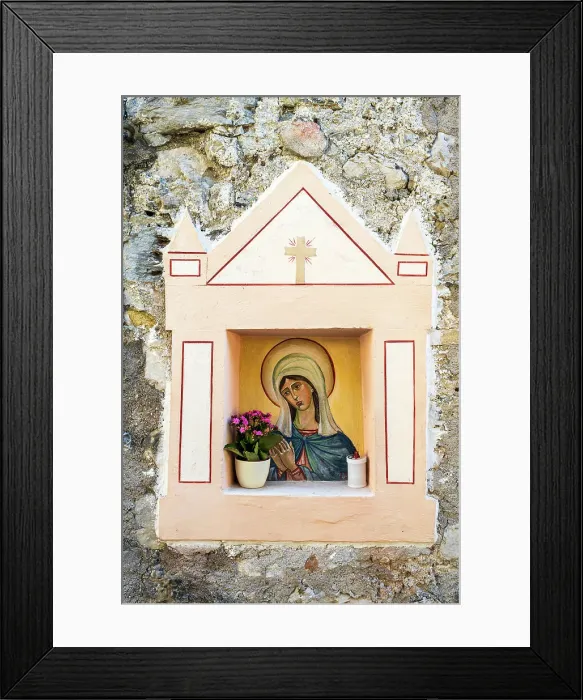 Framed Print : Virgin Mary's icon in a street of Limone sul Garda, Lake Garda, Lombardy, Italy Framed Print : Virgin Mary's icon in a street of Limone sul Garda, Lake Garda, Lombardy, Italy