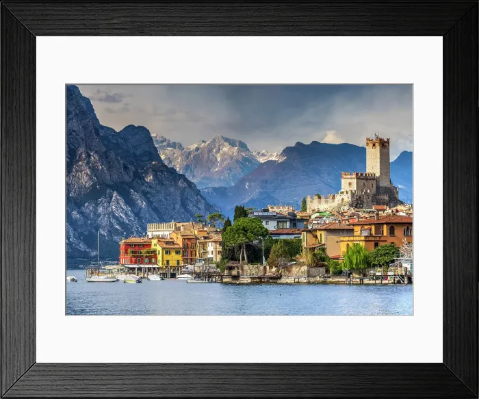 Framed Print : Scenic view of Malcesine with the Alps in the background, Lake Garda, Veneto, Italy Framed Print : Scenic view of Malcesine with the Alps in the background, Lake Garda, Veneto, Italy