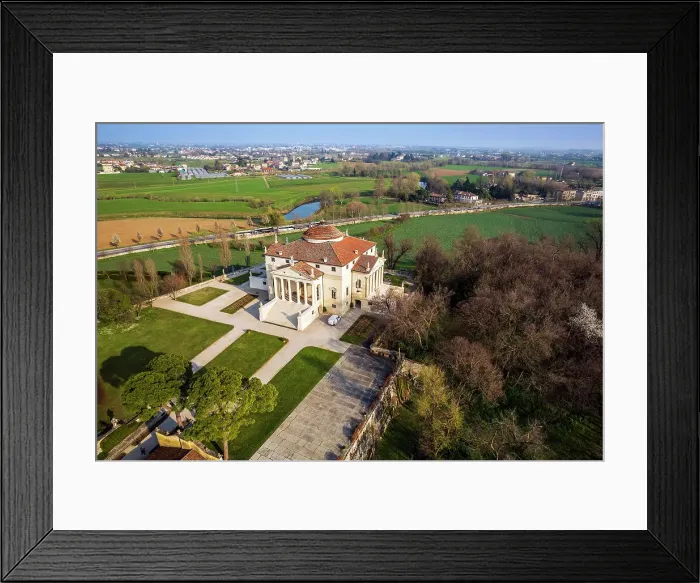 Framed Print : Aerial view of Villa Almerico Capra Valmarana (known also as La Rotonda) designed by Andrea Palladio, Vicenza, Veneto, Italy Framed Print : Aerial view of Villa Almerico Capra Valmarana (known also as La Rotonda) designed by Andrea Palladio, Vicenza, Veneto, Italy
