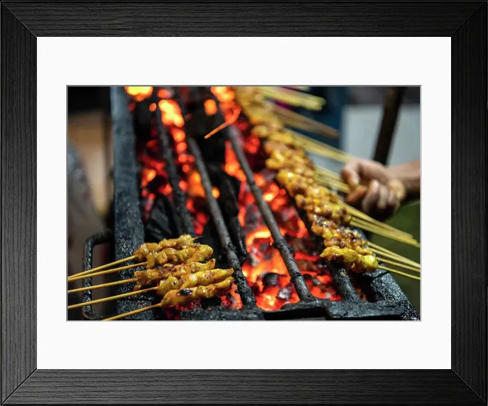 Framed Print : Chicken Satay Stall, Night Market, Pulau Langkawi, Kedah, Malaysia, Asia Framed Print : Chicken Satay Stall, Night Market, Pulau Langkawi, Kedah, Malaysia, Asia