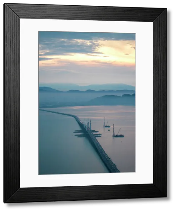 Framed Print : Aerial view of Penang Bridge at dawn, Gelugor, Pulau Pinang, Penang, Malaysia, Asia Framed Print : Aerial view of Penang Bridge at dawn, Gelugor, Pulau Pinang, Penang, Malaysia, Asia