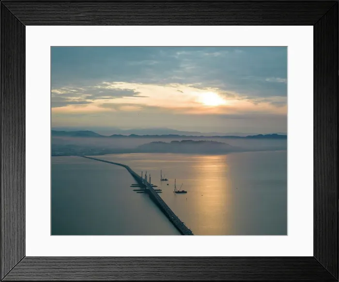 Framed Print : Aerial view of Penang Bridge at dawn, Gelugor, Pulau Pinang, Penang, Malaysia, Asia Framed Print : Aerial view of Penang Bridge at dawn, Gelugor, Pulau Pinang, Penang, Malaysia, Asia
