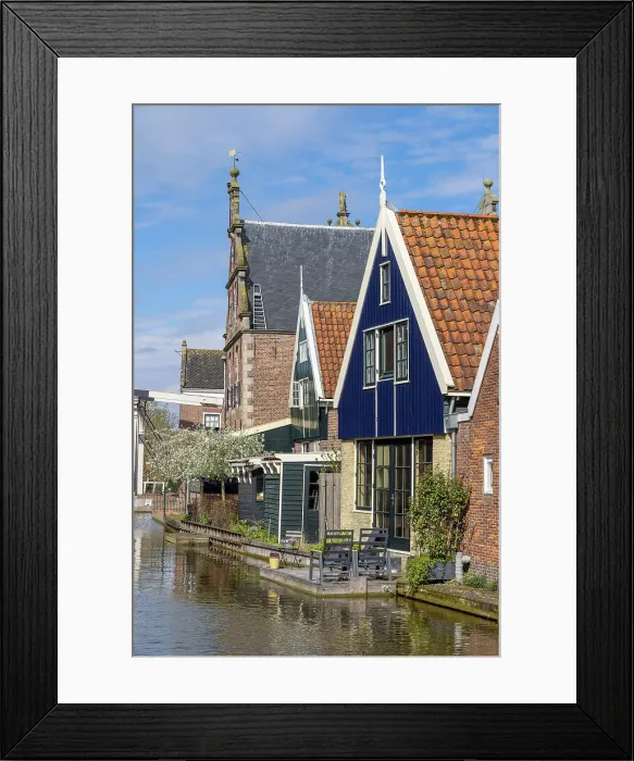 Framed Print : Colourful houses line the canal in the village of De Rijp, North Holland, Netherlands Framed Print : Colourful houses line the canal in the village of De Rijp, North Holland, Netherlands