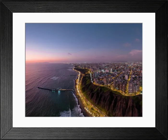 Framed Print : Aerial view over Miraflores at dusk, Lima, Peru, South America Framed Print : Aerial view over Miraflores at dusk, Lima, Peru, South America