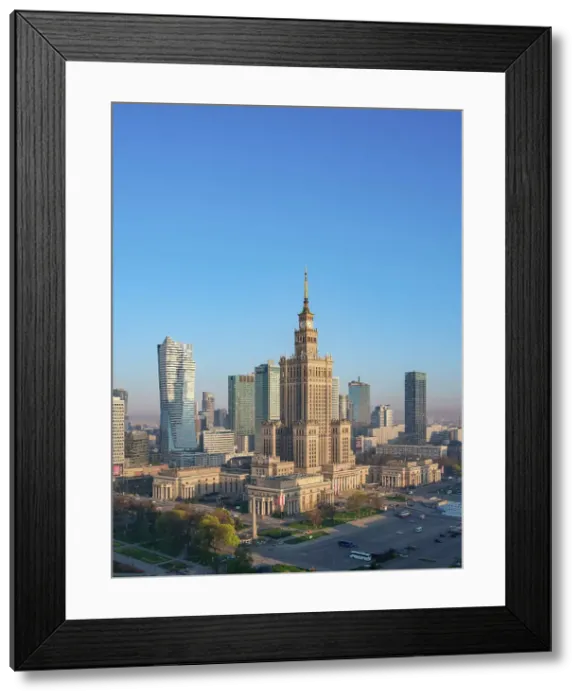 Framed Print : Palace of Culture and Science and City Centre Skyline at sunrise, elevated view, Warsaw, Masovian Voivodeship, Poland Framed Print : Palace of Culture and Science and City Centre Skyline at sunrise, elevated view, Warsaw, Masovian Voivodeship, Poland