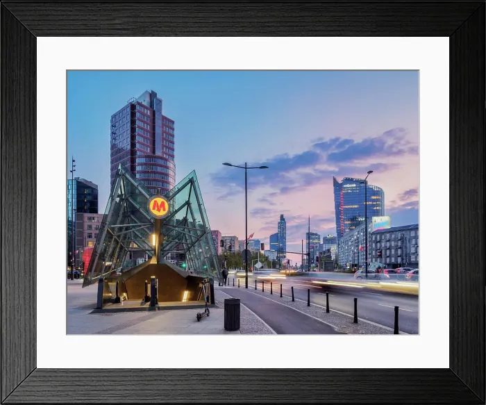 Framed Print : Rondo ONZ, United Nations Roundabout Metro Station Entrance, dusk, Warsaw, Masovian Voivodeship, Poland Framed Print : Rondo ONZ, United Nations Roundabout Metro Station Entrance, dusk, Warsaw, Masovian Voivodeship, Poland