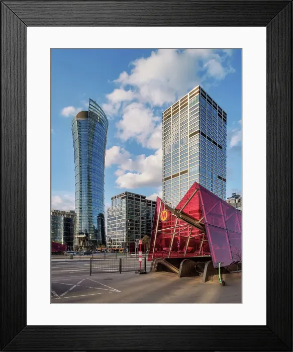 Framed Print : Daszynskiego Roundabout Metro Station Entrance and Warsaw Spire Skyscraper, Warsaw, Masovian Voivodeship, Poland