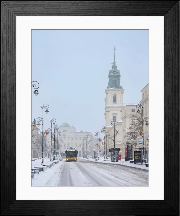 Framed Print : View over Krakowskie Przedmiescie towards Holy Cross Church, winter, Warsaw, Masovian Voivodeship, Poland