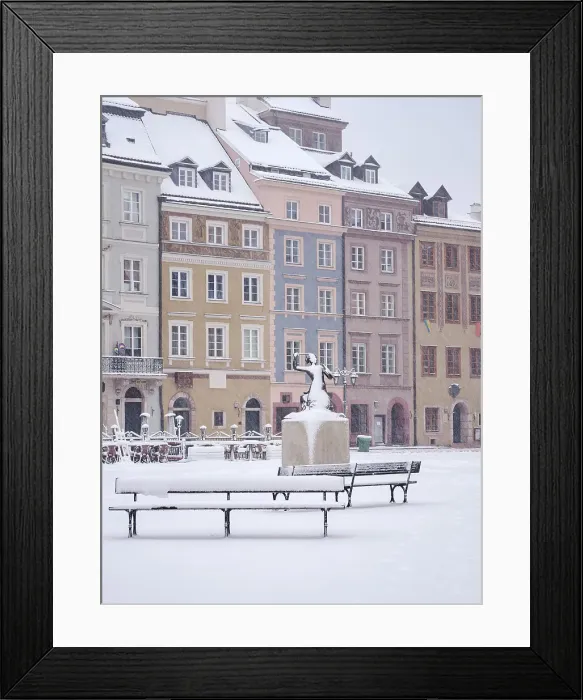 Framed Print : Snow covered Syrenka, Warsaw Mermaid, Old Town Main Market Square, winter, Warsaw, Masovian Voivodeship, Poland Framed Print : Snow covered Syrenka, Warsaw Mermaid, Old Town Main Market Square, winter, Warsaw, Masovian Voivodeship, Poland