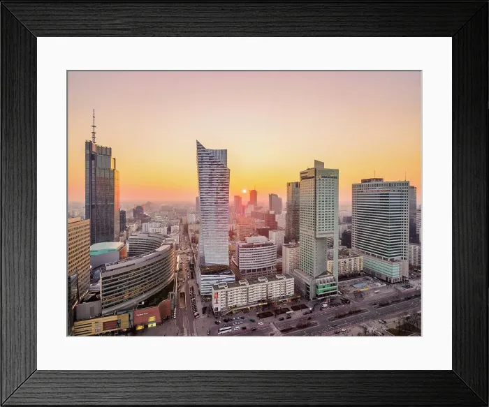 Framed Print : City Centre Skyline at sunset, elevated view, Warsaw, Masovian Voivodeship, Poland Framed Print : City Centre Skyline at sunset, elevated view, Warsaw, Masovian Voivodeship, Poland