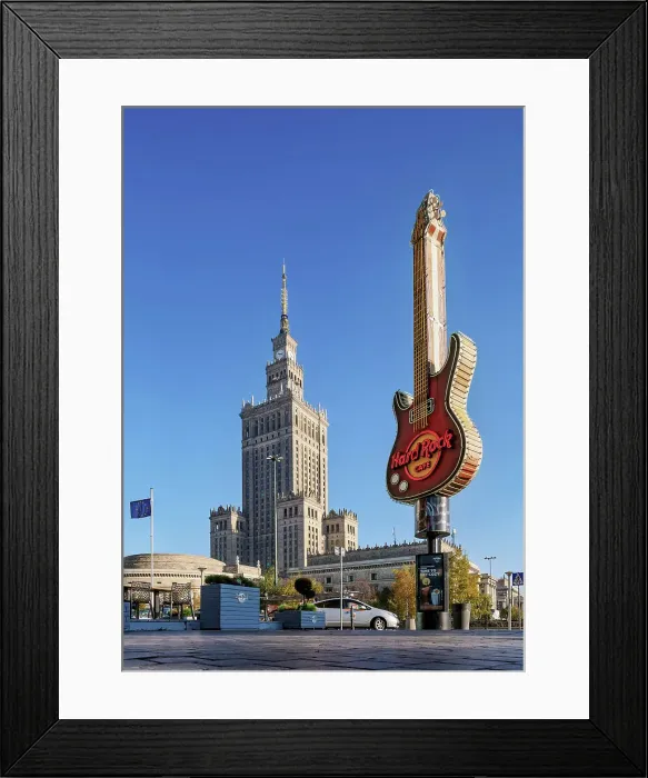 Framed Print : Palace of Culture and Science and Hard Rock Cafe Guitar, Warsaw, Masovian Voivodeship, Poland