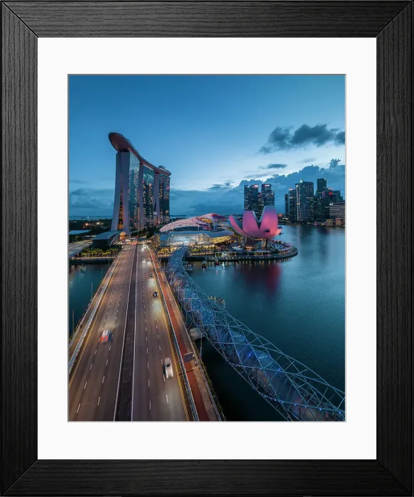 Framed Print : Aerial view of Singapore City Harbour at night, Singapore, Asia Framed Print : Aerial view of Singapore City Harbour at night, Singapore, Asia
