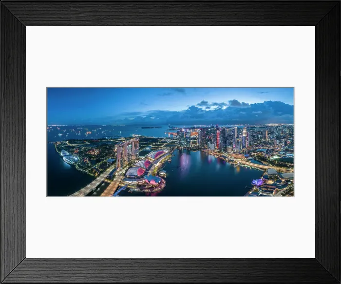 Framed Print : Aerial view of Marina Bay Sands and Singapore City Harbour at night, Singapore, Asia Framed Print : Aerial view of Marina Bay Sands and Singapore City Harbour at night, Singapore, Asia