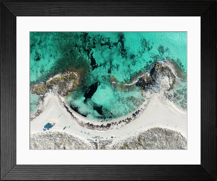 Framed Print : Spain, Balearic Islands, Formentera, Ses Illetes, Aerial view of the Ses Illetes beach Framed Print : Spain, Balearic Islands, Formentera, Ses Illetes, Aerial view of the Ses Illetes beach