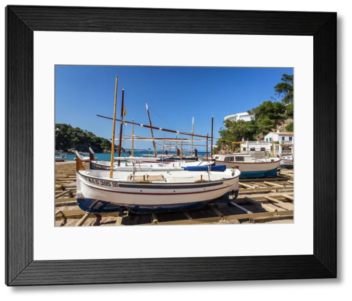 Framed Print : Spain, Catalonia, Costa Brava, Begur, Characteristic boat on Sa Riera beach Framed Print : Spain, Catalonia, Costa Brava, Begur, Characteristic boat on Sa Riera beach