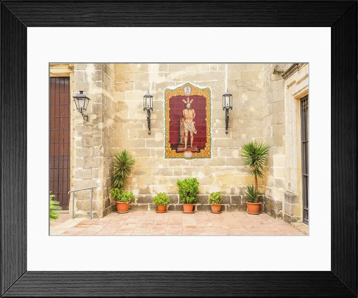 Framed Print : Tiled icon outside Parroquia San Juan Bautista de Los Descalzos y Nuestra Senora de Las Angustias, Jerez de la Frontera, Andalusia, Spain Framed Print : Tiled icon outside Parroquia San Juan Bautista de Los Descalzos y Nuestra Senora de Las Angustias, Jerez de la Frontera, Andalusia, Spain