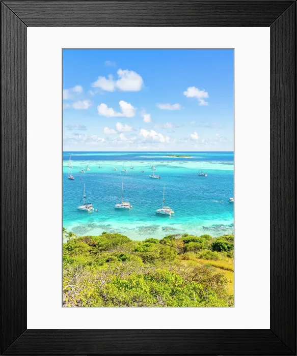 Framed Print : Elevated view from Petit Rameau Island, looking towards the Tobago Cays in the Grenadines Islands, Saint Vincent and the Grenadines, Caribbean Framed Print : Elevated view from Petit Rameau Island, looking towards the Tobago Cays in the Grenadines Islands, Saint Vincent and the Grenadines, Caribbean