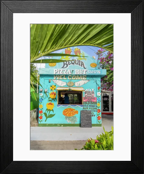 Framed Print : A colourful facade in Belmont, Bequia Island, Grenadine Islands, Saint Vincent and the Grenadines, Caribbean