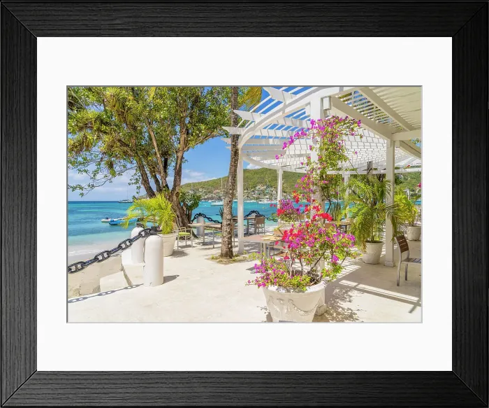 Framed Print : Restaurant at Bequia Plantation hotel, Bequia Island, Grenadine Islands, Saint Vincent and the Grenadines, Caribbean