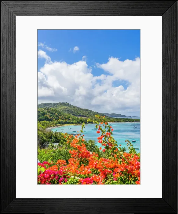 Framed Print : Elevated view over Britania Bay, Mustique, Grenadines, Saint Vincent and the Grenadines Islands, Caribbean Framed Print : Elevated view over Britania Bay, Mustique, Grenadines, Saint Vincent and the Grenadines Islands, Caribbean