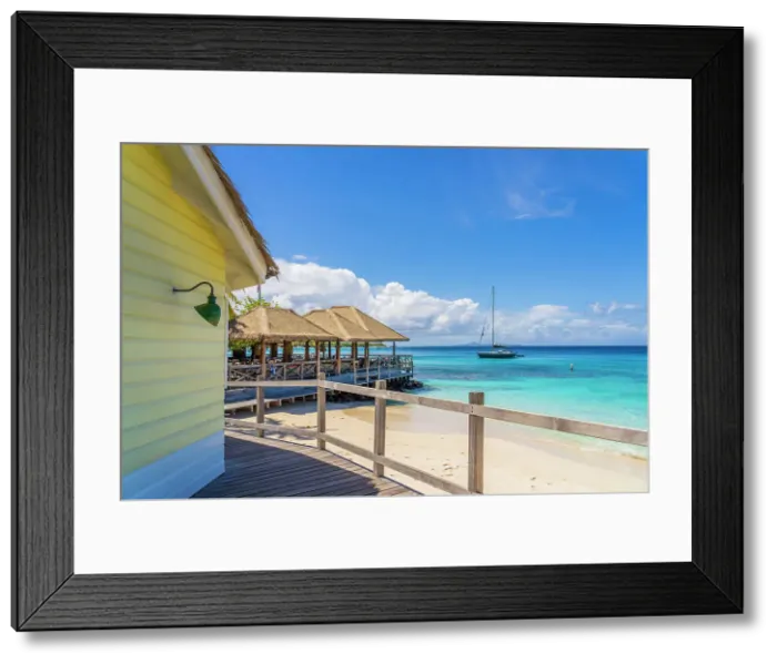 Framed Print : Basils Bar, Britania Bay, Mustique, Grenadines, Saint Vincent and the Grenadines Islands, Caribbean