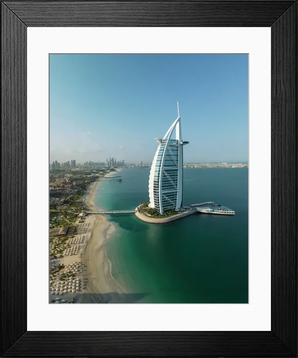 Framed Print : Aerial view of Burj Al Arab Hotel, Jumeirah, Dubai, United Arab Emirates