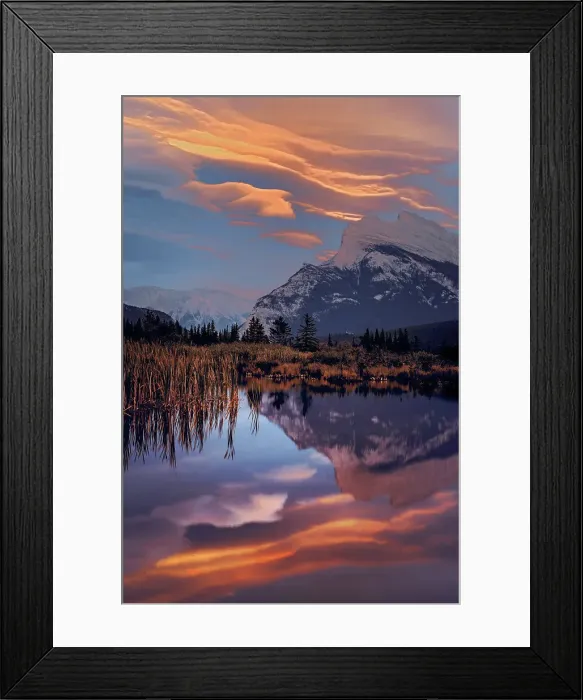 Framed Print : Mt. Rundle and Vermillion Lake at sunset, Banff National Park, Alberta, Canada