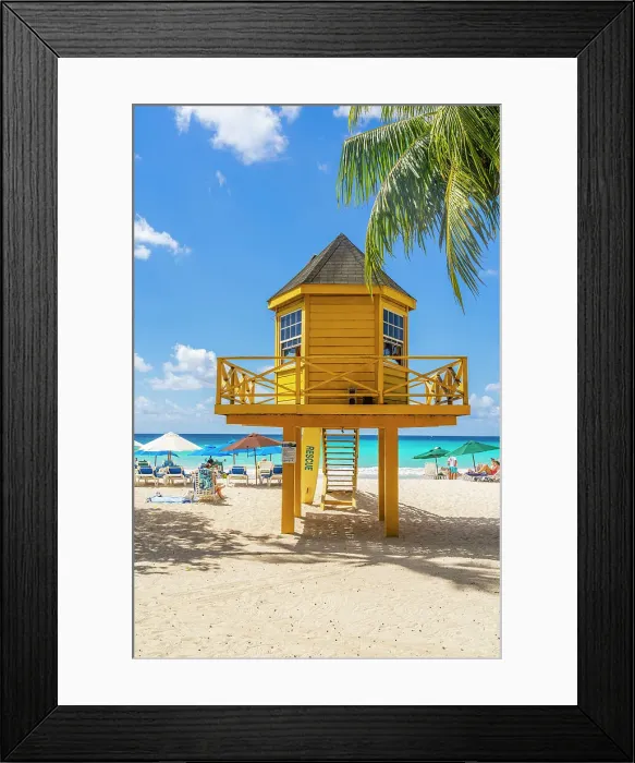 Framed Print : Beach hut, Rockley Beach, Barbados, Caribbean