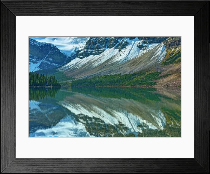Framed Print : reflection of the Canadian Rocky Mountains in Bow Lake, Banff National Park, Alberta, Canada