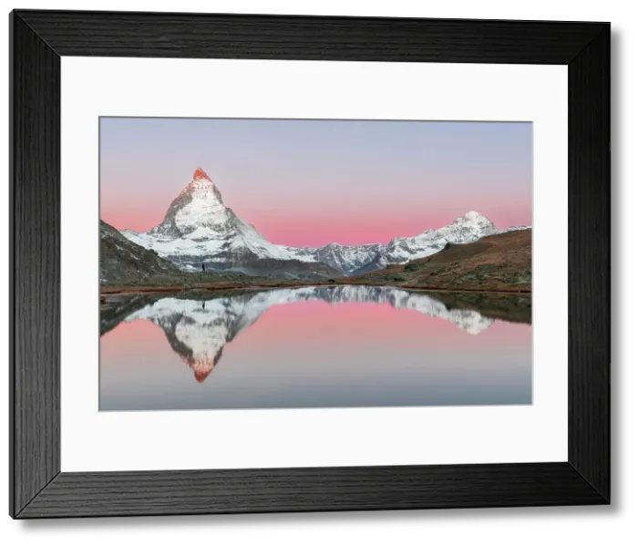 Framed Print : Matterhorn with reflection in the water of Riffelsee lake, Gornergrat, Zermatt, Valais, Switzerland (MR) Framed Print : Matterhorn with reflection in the water of Riffelsee lake, Gornergrat, Zermatt, Valais, Switzerland (MR)