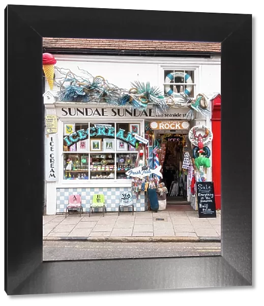 Sundae Sundae, a traditional seaside store on the High Street in Whitstable, Kent, England