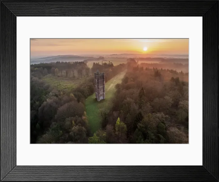 Framed Print : Sunrise over King Alfred's Tower on the Stourhead Estate, Somerset, England. Spring (April) 2023 Framed Print : Sunrise over King Alfred's Tower on the Stourhead Estate, Somerset, England. Spring (April) 2023