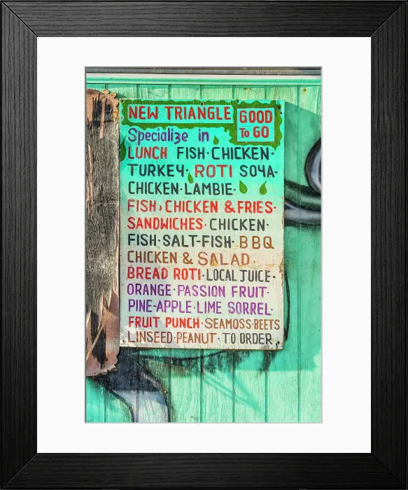 Framed Print : Menu board, Hillsborough, Carriacou Island, Grenada, Caribbean Framed Print : Menu board, Hillsborough, Carriacou Island, Grenada, Caribbean