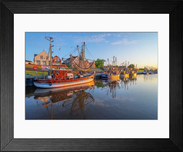 Framed Print : Greetsiel Harbor at sunrise, Krummhorn, East Frisia, Lower Saxony, Germany Framed Print : Greetsiel Harbor at sunrise, Krummhorn, East Frisia, Lower Saxony, Germany
