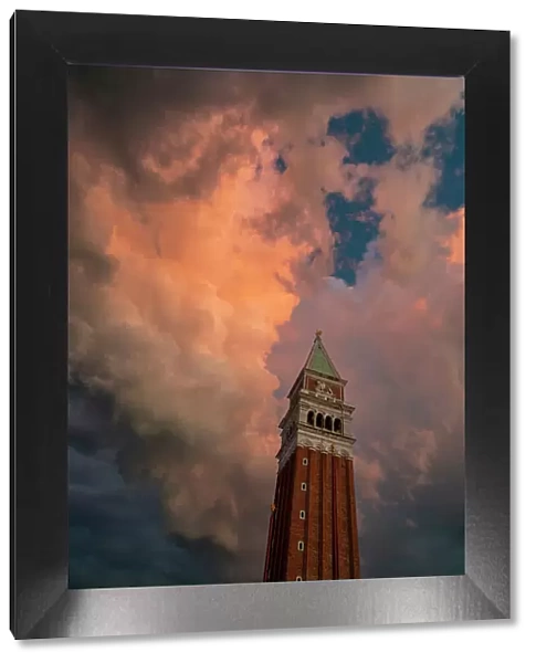 St Mark's Campanile under a stormy sky, Venice, Veneto, Italy