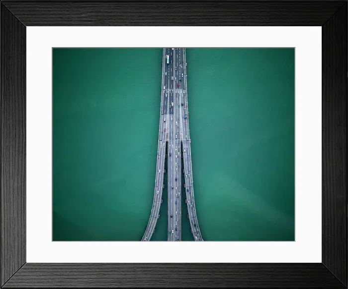 Framed Print : Aerial view of Penang Bridge at dawn, Gelugor, Pulau Pinang, Penang, Malaysia, Asia Framed Print : Aerial view of Penang Bridge at dawn, Gelugor, Pulau Pinang, Penang, Malaysia, Asia