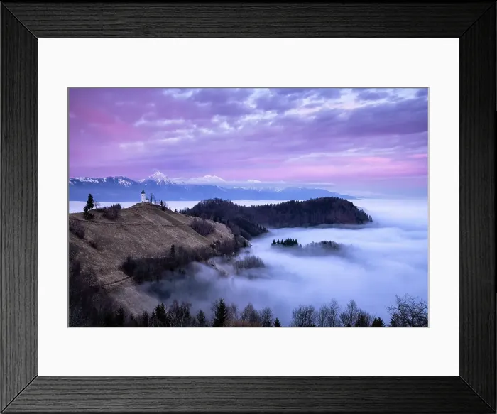 Framed Print : Church of St. Primoz and Storzic Mountain at sunset, Jamnik, Slovenia Framed Print : Church of St. Primoz and Storzic Mountain at sunset, Jamnik, Slovenia