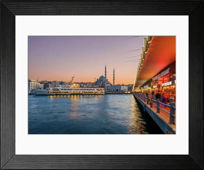 Framed Print : Galata bridge and New Mosque (Yeni Camii) at sunset, Istanbul, Turkey